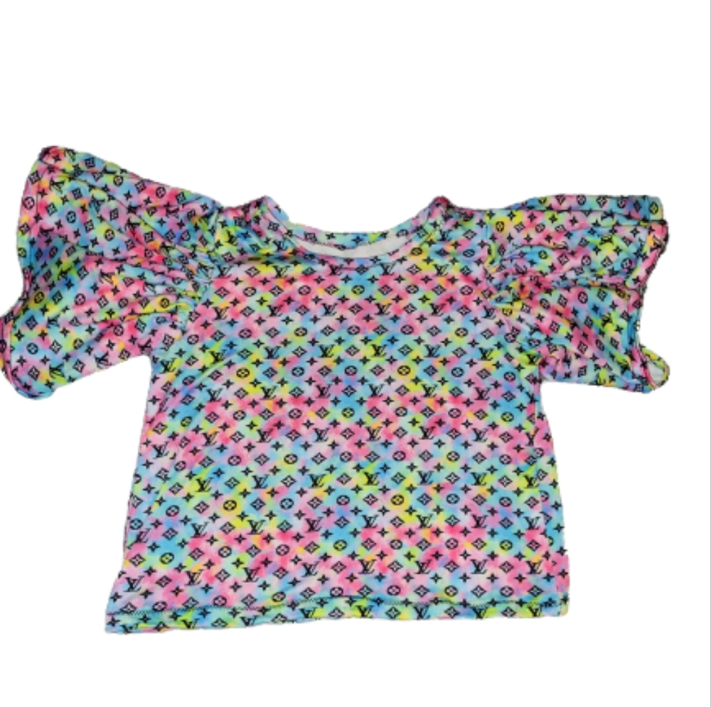 Faux LV logo tye dye ruffle designer shirt